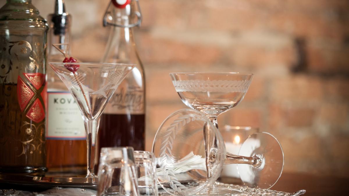 Custom cocktails and bar set up.